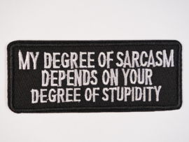 Over Sarcasm en Stupidity ... iron-on, 40x96 mm