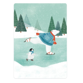 Wenskaart | Kerst | Beer en pinguïn op ijs
