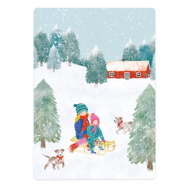 Wenskaart | Kerst | Sleetje rijden