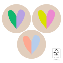 Stickers | Duo hearts pastel | 12 stuks