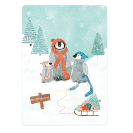 Kerstkaart | 3 pinguïns