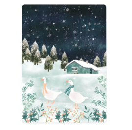 Wenskaart | Kerst | Twee ganzen