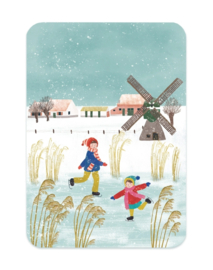 Wenskaart | Kerst | Schaatsende kinderen