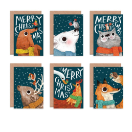 Kerstkaartenset dieren | 12 stuks