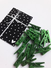 Knijper | groen glitter | 2,5 cm | 10 stuks
