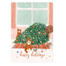 Wenskaart | Kerst | Twee katten en een kerstboom