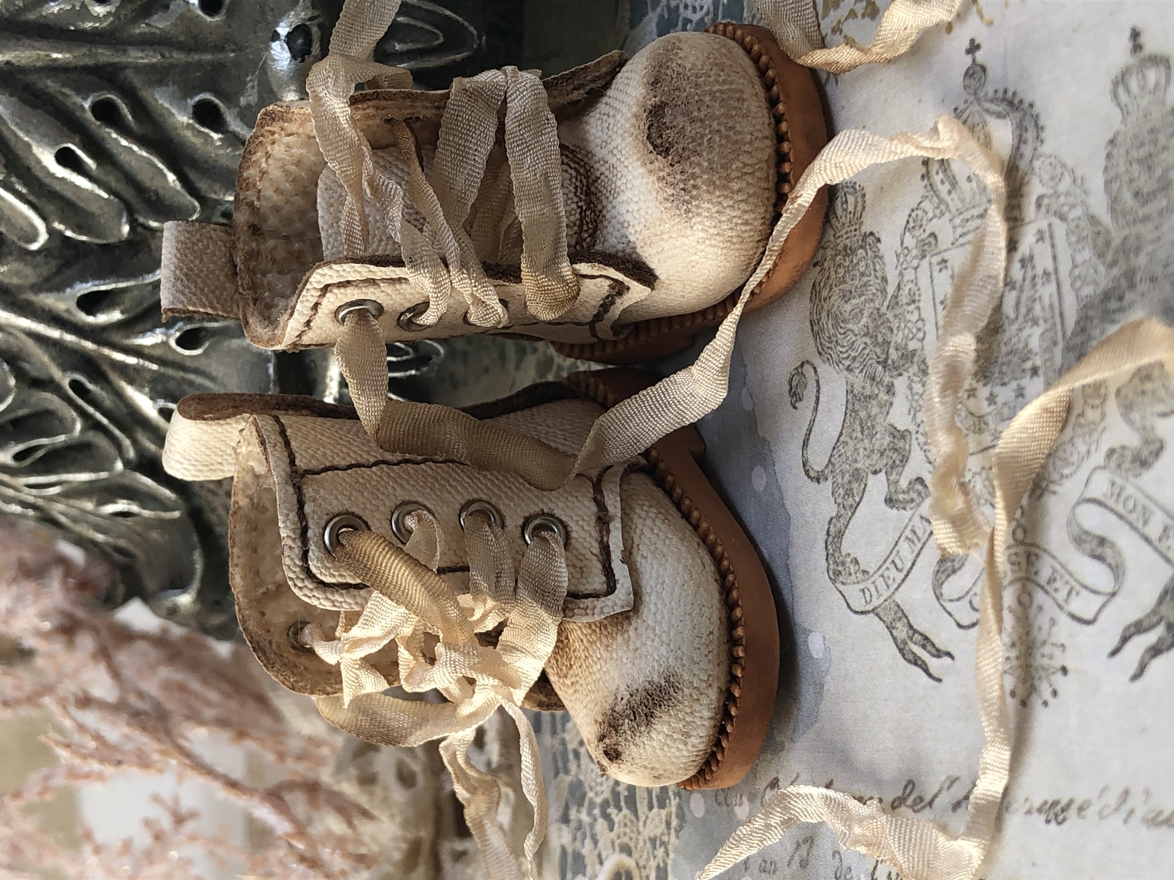 Shabby Chic aged boots for Blythe.