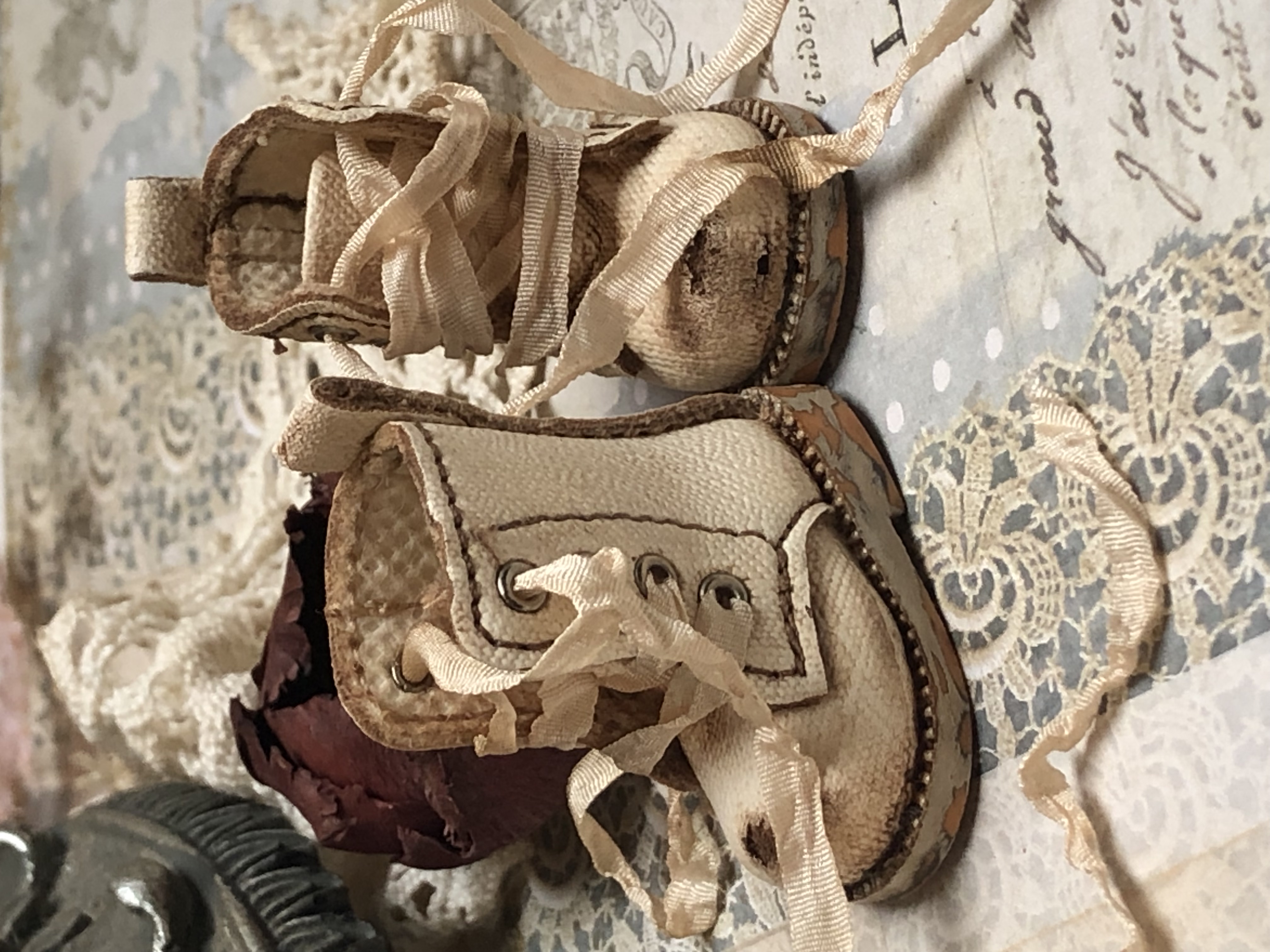 Shabby Chic aged boots for Blythe.