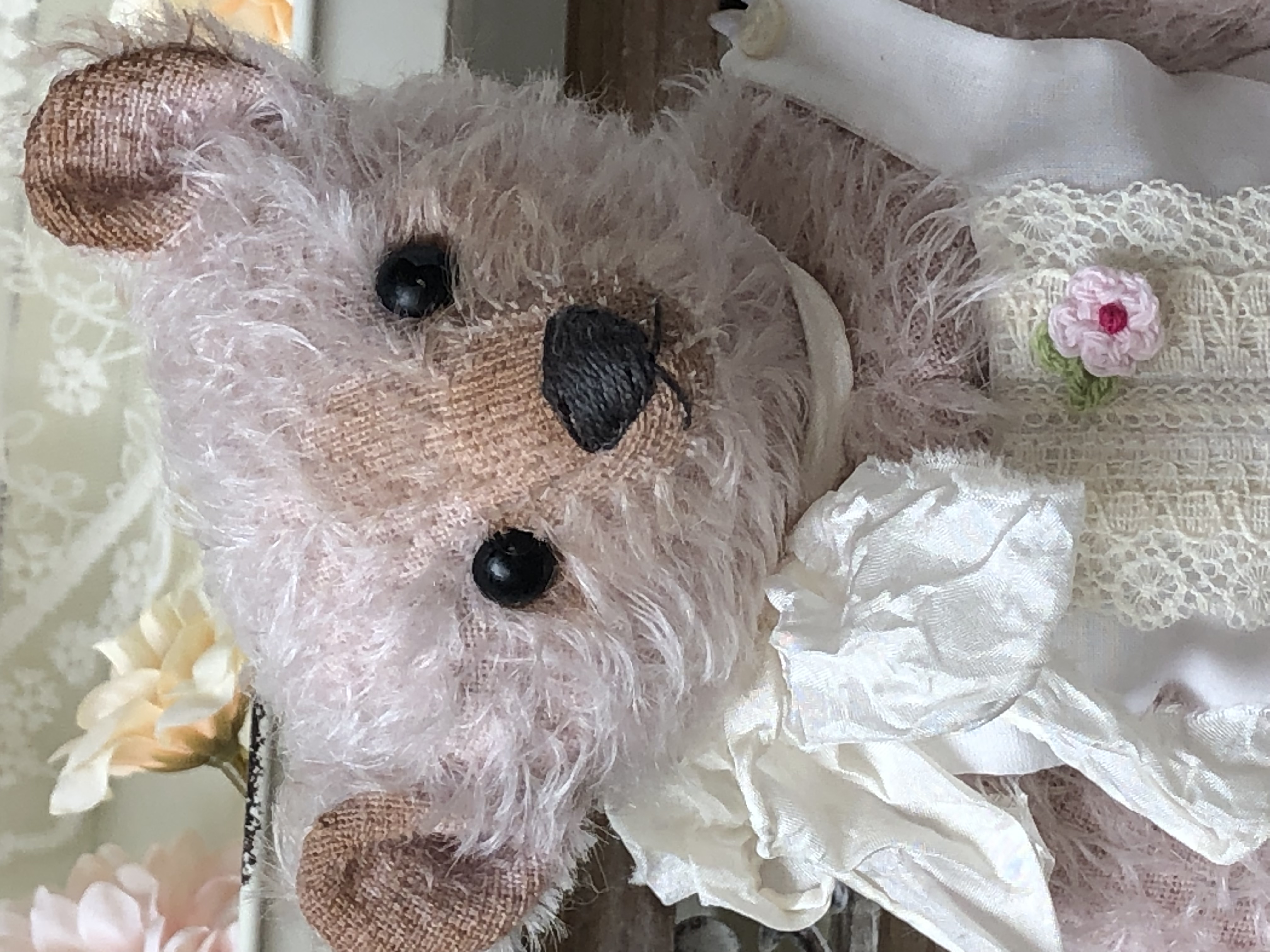 Hug Me Again Collectible bear "Sanne" standing about 9 inch tall.
