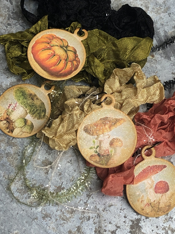 Shabby Wrinkled Crinkled Ribbon with cute Autumn themed tags No. 01