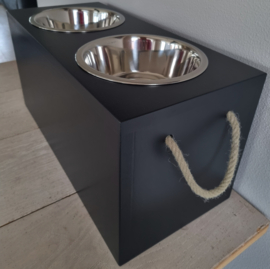 Houten honden voerbak Mailo dubbel maat L