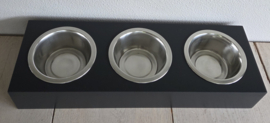 Houten voerbak Mailo dubbel maat S 3 bakjes