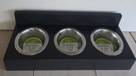 Houten voerbak Mailo maat S 3 bakjes met spat rand