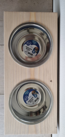 Houten honden voerbak Balou maat M schors 15 cm hoog
