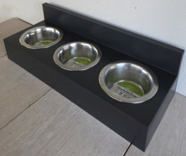 Houten voerbak Mailo maat S 3 bakjes met spat rand