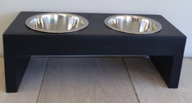 Houten honden voerbak Beau maat M zwart 15 cm