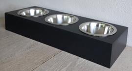 Houten voerbak Mailo dubbel maat S 3 bakjes