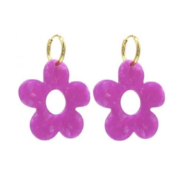 OORBELLEN BLOEM ROZE - GOUD
