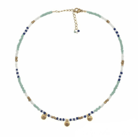 KRALENKETTING AQUA BLAUW - GOUD