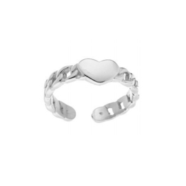 RING CHAINED HEART - ZILVER