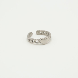 RING CHAINED HEART - ZILVER