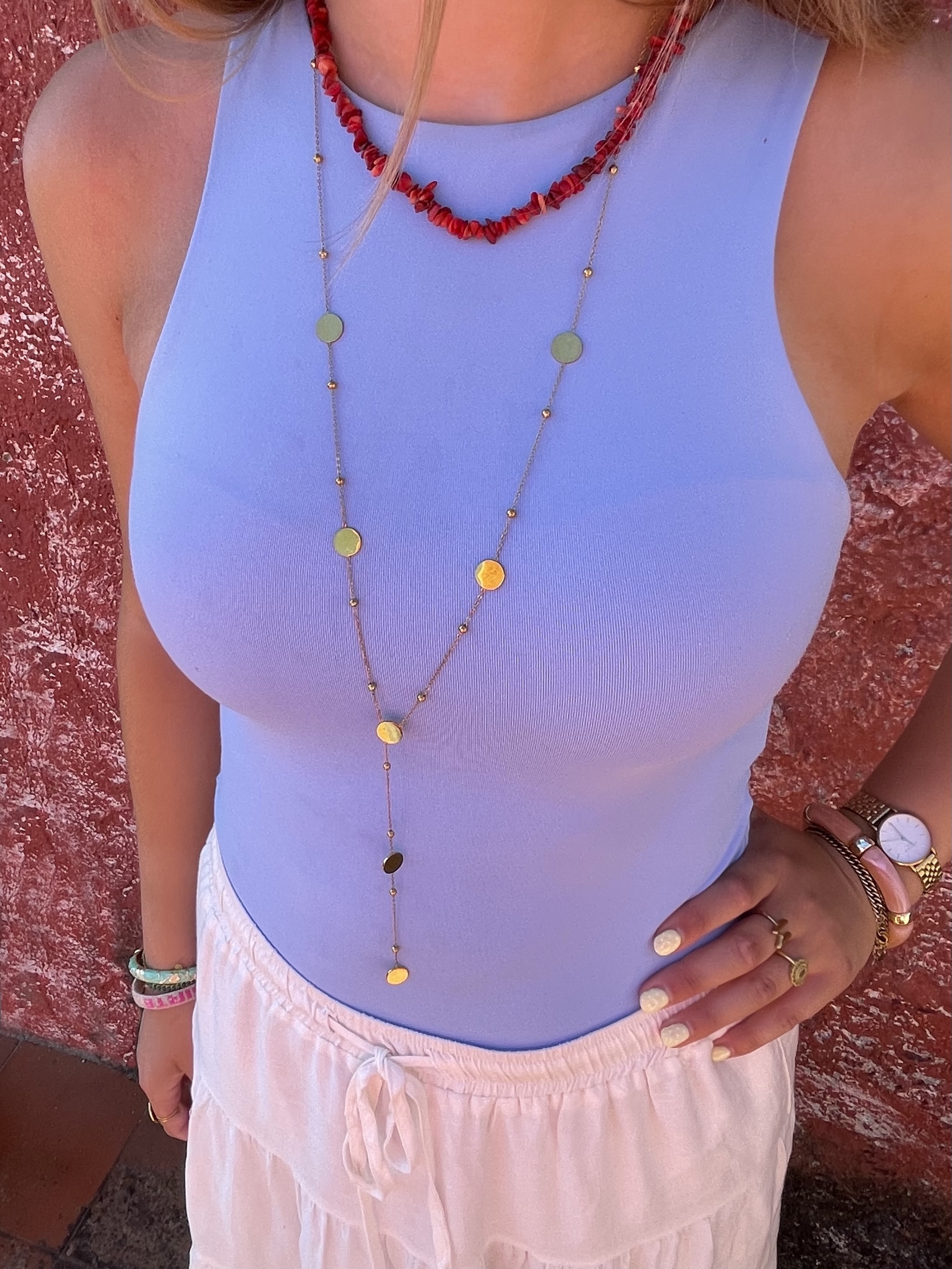KETTING LANG RONDJES - GOUD