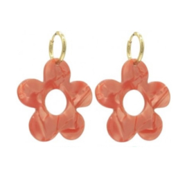 OORBELLEN BLOEM ORANJE - GOUD