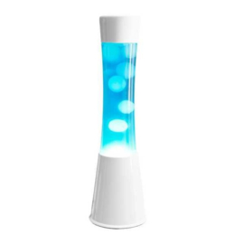 Lamp Lava - Witte voet, blauwe vloeistof, witte ballen