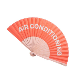 Hand fan / waaier  Wood & Textile ''air conditioning'' orange