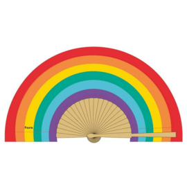 Fan / waaier wood & textile - Rainbow