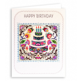 Forever Cards Laser-Cut Card - Folk Art Cake (Happy Birthday)