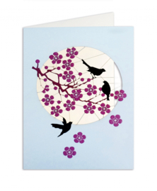 Forever Cards Laser-Cut Card - Deep Pink Blossom & Black Birds