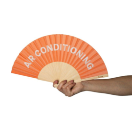 Hand fan / waaier  Wood & Textile ''air conditioning'' orange