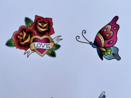 Plak tattoo Love & Vlinder (2stuks)