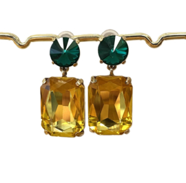 Oorbellen kristal geel/groen