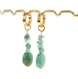 Oorbellen natuursteen green aventurine/ ocean kwarts