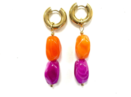 Earrings with pink and orange acrylic beads