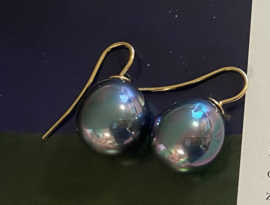 Klassieke parel oorbellen Tahiti-pacific blue/goud