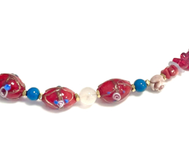 Necklace  decorated glass beads natural stone red
