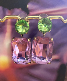 Oorbellen kristal lila/groen