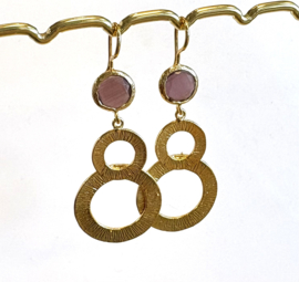 Oorbellen gouden cirkels cateye stone lila