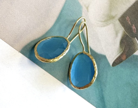 Earrings cateye stone aqua blue