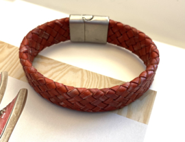 Heren gevlochten leer breed rood 18mm