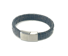 Heren armband grijs leer square gevlochten