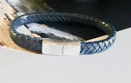 Heren armband gevlochten leer blauw 8mm
