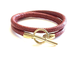 Armband leer Hermes style wijnrood/ goud