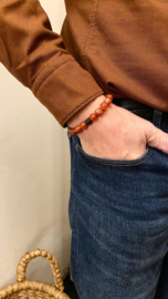 Heren armband agaat met bewerkte ebbenhouten kraal