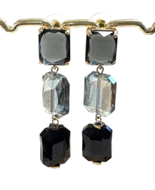 Lange oorbellen kristal zwart/grijs
