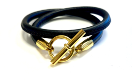 Armband leer hermes style zwart/  goud