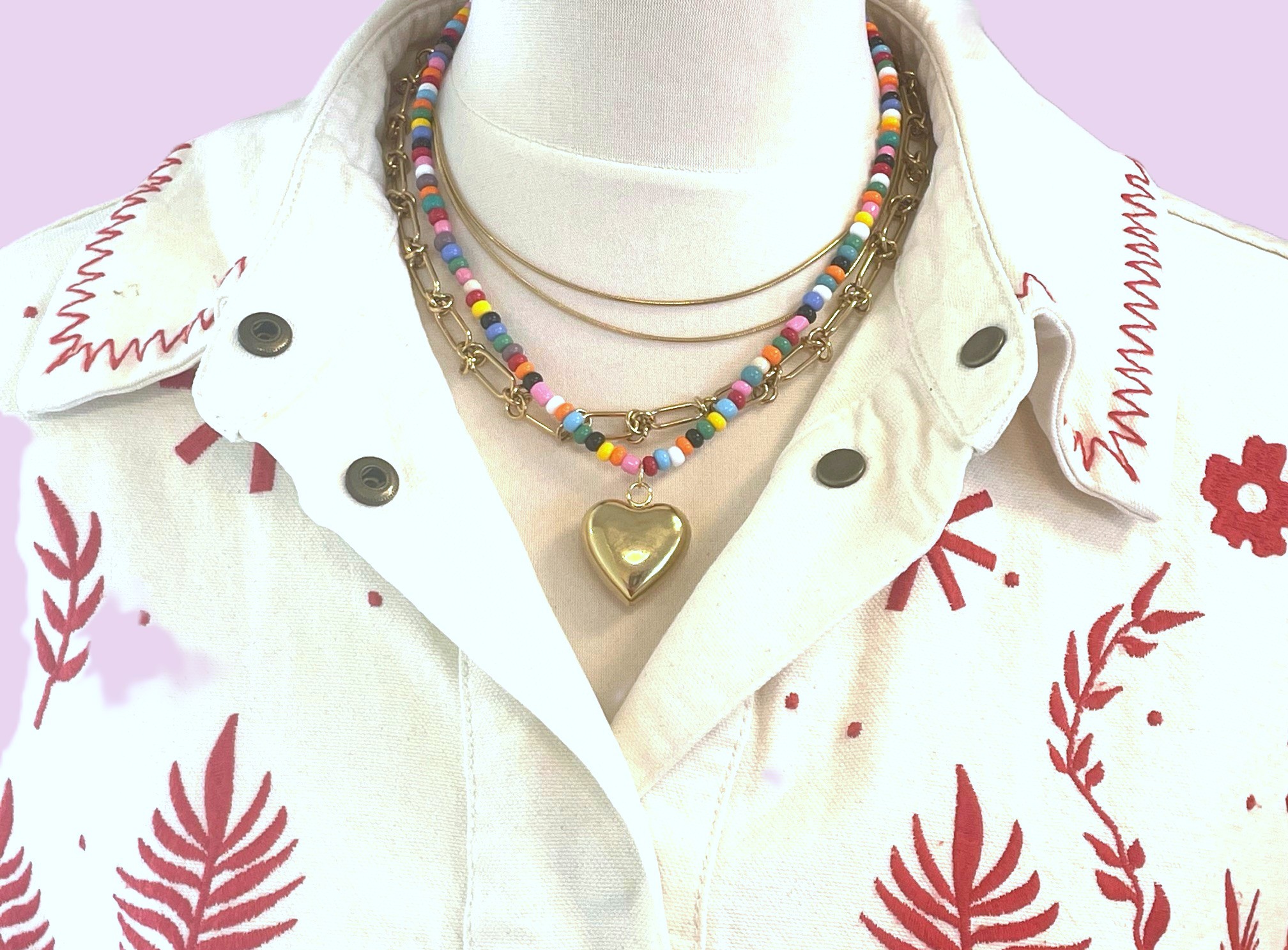 Ketting multicolor groot gouden hart